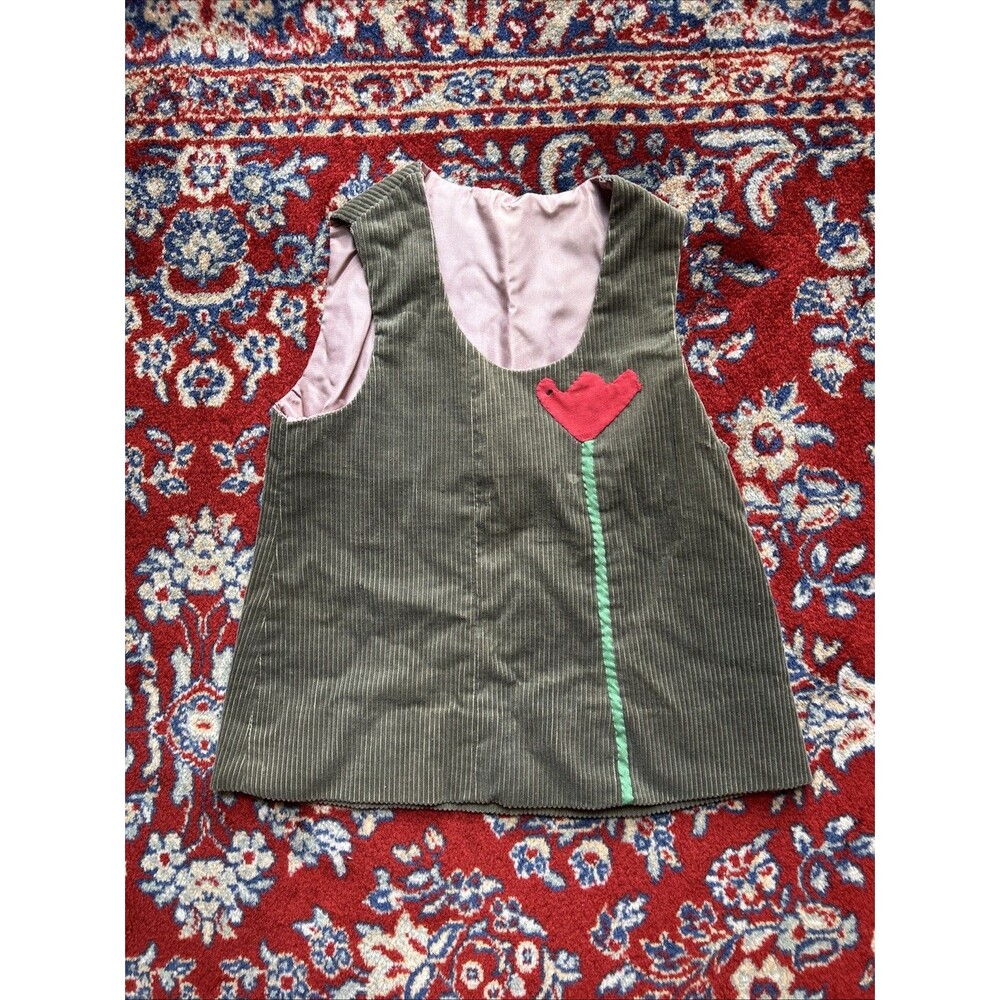 Retro 1980s Dress Girls 4T Green Corduroy Sleeveless Red Tulip